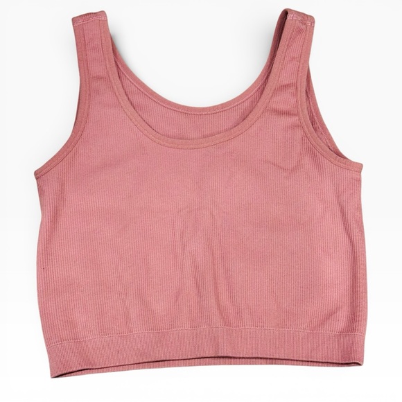 Cali Sport Dusty Rose Ribbed Seamless Cropped Tank Bra Top Size S - Picture 2 of 3